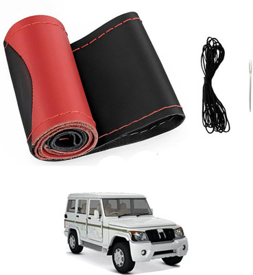 ABJD Hand Stiched Steering Cover For Mahindra Bolero(Red, Black, Leatherite)