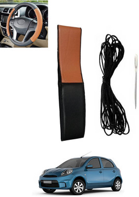 MSNP Hand Stiched Steering Cover For Nissan Micra Active(Tan, Black, Leatherite)