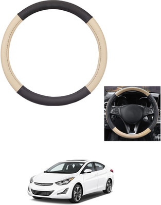 MATIES Steering Cover For Hyundai Elantra(Beige/Black, Leather)