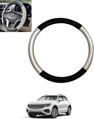 monolive Hand Stiched Steering Cover For Volkswagen Touareg(Silver/Black, Leatherite)