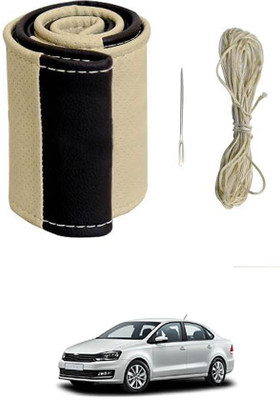 monolive Hand Stiched Steering Cover For Volkswagen Vento(Beige/Black, Leatherite)