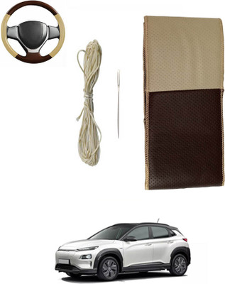 MATIES Hand Stiched Steering Cover For Hyundai Universal For Car(Beige/Brown, Leatherite)