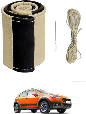 ABJD Hand Stiched Steering Cover For Chevrolet Avventura(Beige, Black, Leatherite)