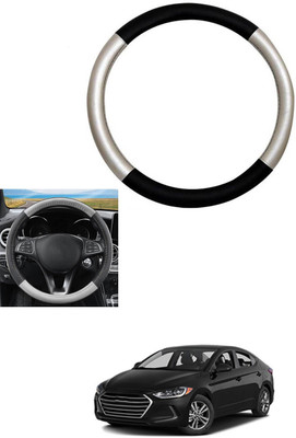 MATIES Steering Cover For Hyundai Elantra(Silver, Black, Leather)