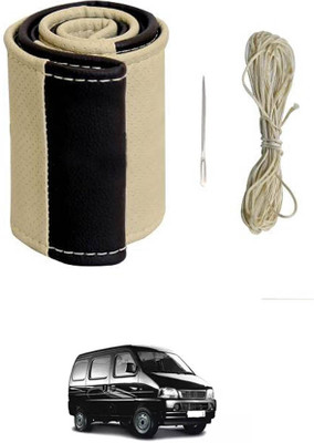 MATIES Hand Stiched Steering Cover For Universal For Car Versa(Beige/Black, Leatherite)