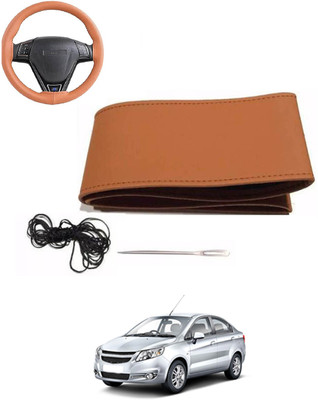 MATIES Hand Stiched Steering Cover For Chevrolet Sail(Tan, Leatherite)