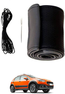 MATIES Hand Stiched Steering Cover For Fiat Avventura(Black/Grey, Leatherite)