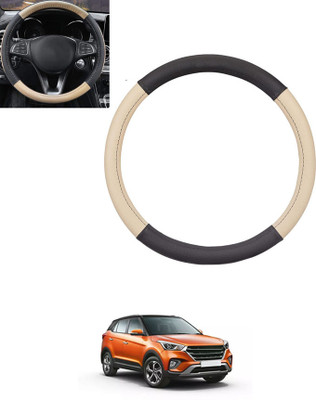 monolive Hand Stiched Steering Cover For Hyundai Creta(Beige, Black, Leatherite)