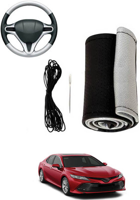 MATIES Hand Stiched Steering Cover For Toyota Camry(Silver, Black, Leatherite)
