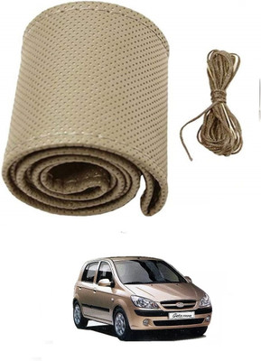 ARNEJA Hand Stiched Steering Cover For Hyundai Getz(Beige, Leather)