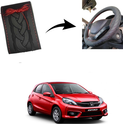 Autoinnovation Hand Stiched Steering Cover For Honda Brio(Black, Leather)