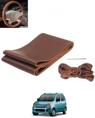MSNP Hand Stiched Steering Cover For Universal For Car WagonR(Brown, Leatherite)