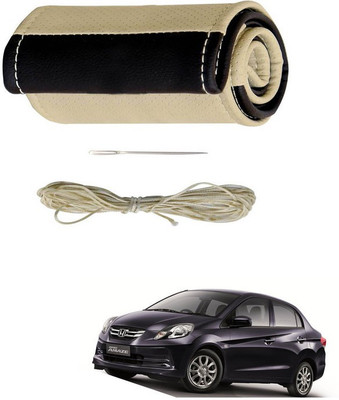 RKPSP Hand Stiched Steering Cover For Universal For Car Universal For Car(Beige/Brown, Leatherite)