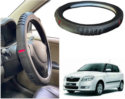 PEEPS STORE Steering Cover For Skoda Fabia(Black, Red, Leatherite)