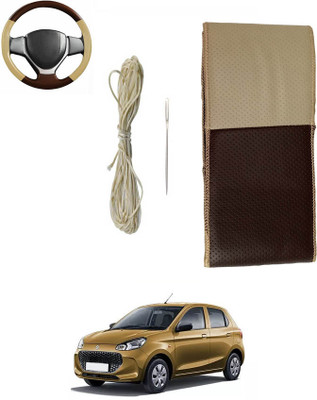 MATIES Hand Stiched Steering Cover For Maruti Alto K10(Beige/Brown, Leatherite)