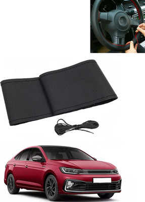 MATIES Hand Stiched Steering Cover For Volkswagen Universal For Car(Black, Leatherite)