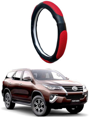 AUTO PEARL Steering Cover For Toyota Fortuner(Black Red, Leatherite)