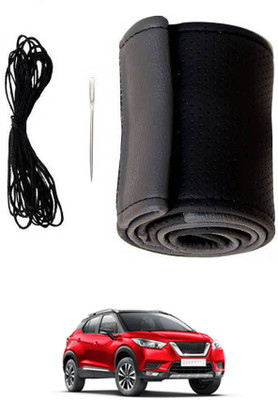 RKPSP Hand Stiched Steering Cover For Nissan Universal For Car(Grey, Black, Leatherite)