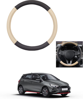 MATIES Steering Cover For Hyundai Universal For Car(Beige/Black, Leather)
