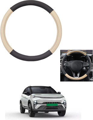 MATIES Steering Cover For Tata Universal For Car(Beige/Black, Leather)