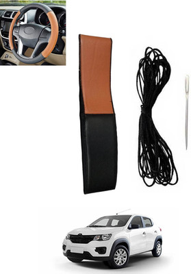 monolive Hand Stiched Steering Cover For Renault Kwid(Tan, Black, Leatherite)