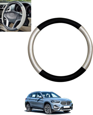 monolive Hand Stiched Steering Cover For BMW X1(Silver/Black, Leatherite)