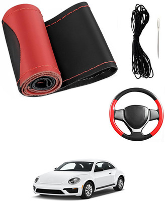 MATIES Hand Stiched Steering Cover For Volkswagen Beetle(Red/Black, Leatherite)