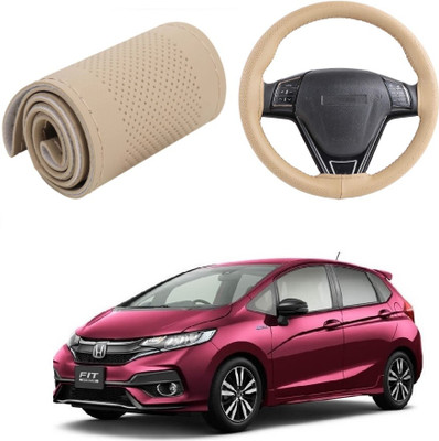 ARNEJA Hand Stiched Steering Cover For Honda Jazz(Beige, Leather)