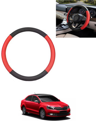 AYW Steering Cover For Skoda Rapid(Red/Black, Leatherite)