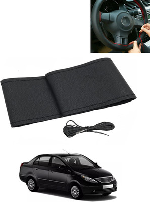 AYW Hand Stiched Steering Cover For Tata Manza(Black, Leatherite)