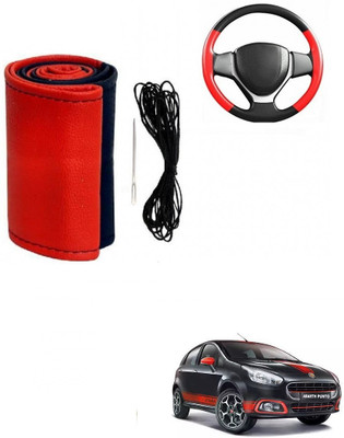 ARNEJA Hand Stiched Steering Cover For Fiat 500 Abarth(Red, Black, Leather)