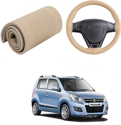 Autocom Hand Stiched Steering Cover For Maruti WagonR(Beige, Leather)