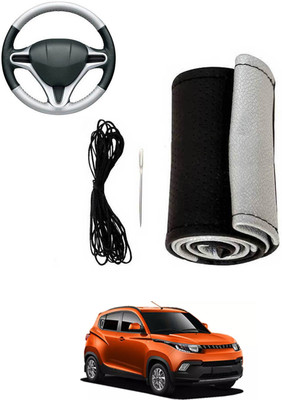 MATIES Hand Stiched Steering Cover For Mahindra KUV100(Silver, Black, Leatherite)