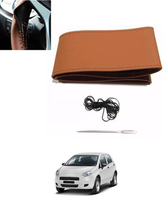 monolive Hand Stiched Steering Cover For Fiat Punto(Tan, Leatherite)
