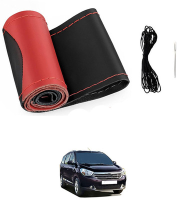 MSNP Hand Stiched Steering Cover For Renault Lodgy(Red & Black, Leatherite)
