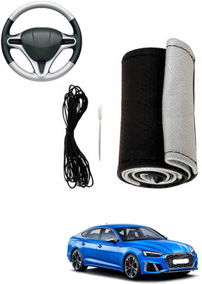 MATIES Hand Stiched Steering Cover For Audi S7(Silver, Black, Leatherite)