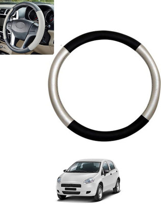 monolive Hand Stiched Steering Cover For Fiat Punto(Silver/Black, Leatherite)