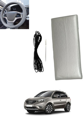 MSNP Hand Stiched Steering Cover For Renault Koleos(Silver, Leatherite)