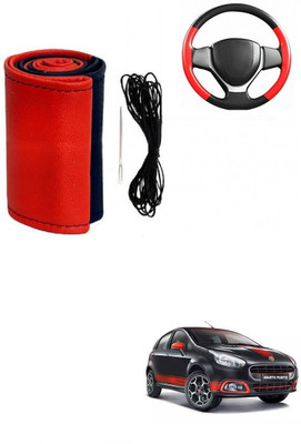 ARNEJA Hand Stiched Steering Cover For Fiat 500 Abarth(Red, Black, Leather)