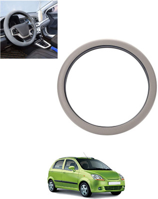 monolive Hand Stiched Steering Cover For Chevrolet Spark(Silver, Leatherite)
