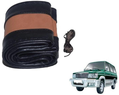S MANGLAM Hand Stiched Steering Cover For Tata Etios Liva, Figo, Fluidic Verna, Grand Vitara, Grand i10, Indica Vista, Baleno(Black, Leatherite)