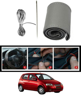 MATIES Hand Stiched Steering Cover For Chevrolet Aveo UVA(Grey, Leatherite)