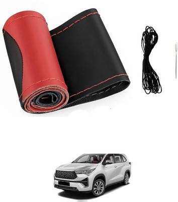 MATIES Hand Stiched Steering Cover For Toyota Universal For Car(Red/Black, Leatherite)