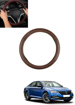 ABJD Steering Cover For Skoda Superb(Brown, Leatherite)