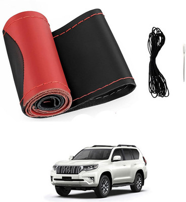 MSNP Hand Stiched Steering Cover For Toyota Land Cruiser Prado(Red & Black, Leatherite)