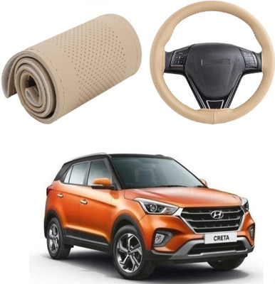 ARNEJA Hand Stiched Steering Cover For Universal For Car Creta(Beige, Leather)