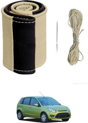 MATIES Hand Stiched Steering Cover For Ford Figo(Beige/Black, Leatherite)