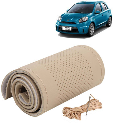 Kingsway Hand Stiched Steering Cover For Nissan Micra Active(Beige Color with Beige Thread, Leatherite)