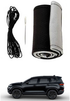ABJD Hand Stiched Steering Cover For Tata Safari(Silver, Black, Leatherite)