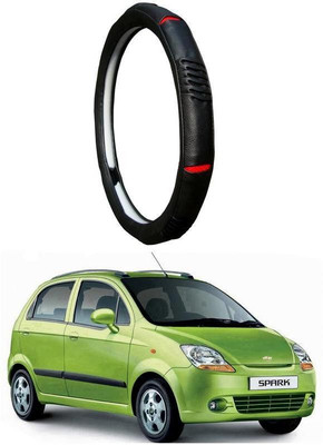 AUTO PEARL Steering Cover For Chevrolet Spark(Diamond Black Red, Leatherite)